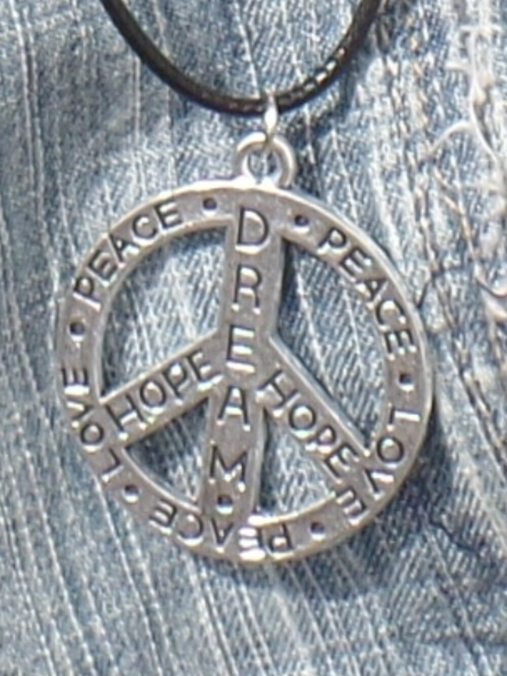 Hand Crafted PEACE Sign Pendant on Black Cord